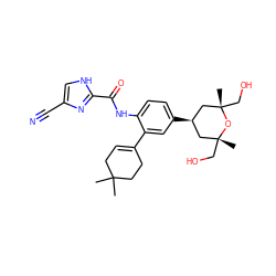 CC1(C)CC=C(c2cc([C@@H]3C[C@@](C)(CO)O[C@@](C)(CO)C3)ccc2NC(=O)c2nc(C#N)c[nH]2)CC1 ZINC000168049105