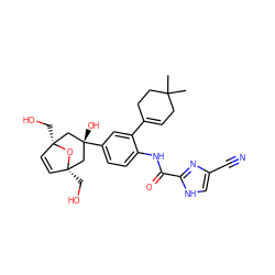 CC1(C)CC=C(c2cc([C@]3(O)C[C@@]4(CO)C=C[C@@](CO)(C3)O4)ccc2NC(=O)c2nc(C#N)c[nH]2)CC1 ZINC000100619435