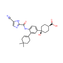 CC1(C)CC=C(c2cc([C@]3(O)CC[C@@H](C(=O)O)CC3)ccc2NC(=O)c2ncc(C#N)[nH]2)CC1 ZINC001772633665