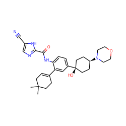 CC1(C)CC=C(c2cc([C@]3(O)CC[C@@H](N4CCOCC4)CC3)ccc2NC(=O)c2ncc(C#N)[nH]2)CC1 ZINC001772638085