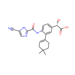 CC1(C)CC=C(c2cc([C@H](O)C(=O)O)ccc2NC(=O)c2ncc(C#N)[nH]2)CC1 ZINC000146939414