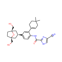 CC1(C)CC=C(c2cc([C@H]3C[C@]4(CO)CC[C@](CO)(C3)O4)ccc2NC(=O)c2nc(C#N)c[nH]2)CC1 ZINC000100619437