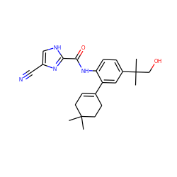 CC1(C)CC=C(c2cc(C(C)(C)CO)ccc2NC(=O)c2nc(C#N)c[nH]2)CC1 ZINC000103281306