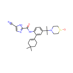 CC1(C)CC=C(c2cc(C(C)(C)N3CC[S+]([O-])CC3)ccc2NC(=O)c2ncc(C#N)[nH]2)CC1 ZINC000146899317