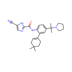 CC1(C)CC=C(c2cc(C(C)(C)N3CCCC3)ccc2NC(=O)c2ncc(C#N)[nH]2)CC1 ZINC000146932930