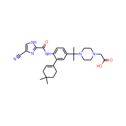 CC1(C)CC=C(c2cc(C(C)(C)N3CCN(CC(=O)O)CC3)ccc2NC(=O)c2nc(C#N)c[nH]2)CC1 ZINC000168854765