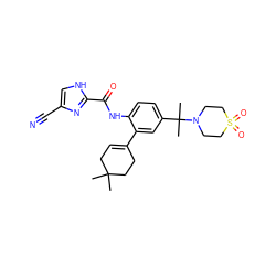 CC1(C)CC=C(c2cc(C(C)(C)N3CCS(=O)(=O)CC3)ccc2NC(=O)c2nc(C#N)c[nH]2)CC1 ZINC000098052876