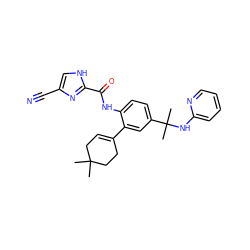 CC1(C)CC=C(c2cc(C(C)(C)Nc3ccccn3)ccc2NC(=O)c2nc(C#N)c[nH]2)CC1 ZINC000098052874