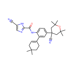 CC1(C)CC=C(c2cc(C3(C#N)CC(C)(C)OC(C)(C)C3)ccc2NC(=O)c2ncc(C#N)[nH]2)CC1 ZINC000146896973