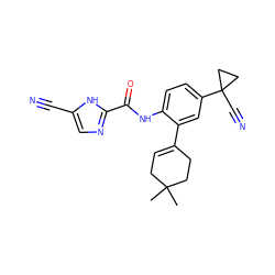 CC1(C)CC=C(c2cc(C3(C#N)CC3)ccc2NC(=O)c2ncc(C#N)[nH]2)CC1 ZINC000141207160