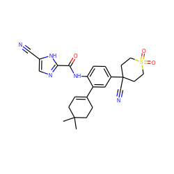 CC1(C)CC=C(c2cc(C3(C#N)CCS(=O)(=O)CC3)ccc2NC(=O)c2ncc(C#N)[nH]2)CC1 ZINC000201267280