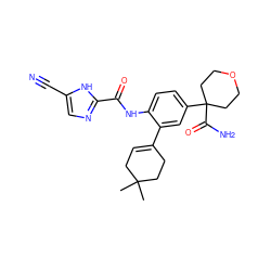 CC1(C)CC=C(c2cc(C3(C(N)=O)CCOCC3)ccc2NC(=O)c2ncc(C#N)[nH]2)CC1 ZINC000146882960