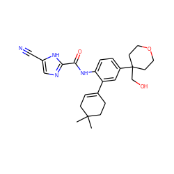 CC1(C)CC=C(c2cc(C3(CO)CCOCC3)ccc2NC(=O)c2ncc(C#N)[nH]2)CC1 ZINC000146883170