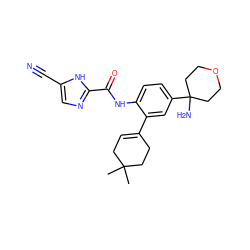 CC1(C)CC=C(c2cc(C3(N)CCOCC3)ccc2NC(=O)c2ncc(C#N)[nH]2)CC1 ZINC000146963973