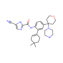 CC1(C)CC=C(c2cc(C3(N4CCNCC4)CCOCC3)ccc2NC(=O)c2ncc(C#N)[nH]2)CC1 ZINC000146863463