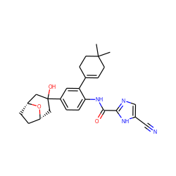 CC1(C)CC=C(c2cc(C3(O)C[C@@H]4CC[C@H](C3)O4)ccc2NC(=O)c2ncc(C#N)[nH]2)CC1 ZINC000201265343