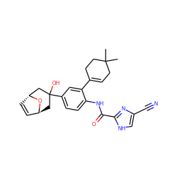 CC1(C)CC=C(c2cc(C3(O)C[C@H]4C=C[C@H](C3)O4)ccc2NC(=O)c2nc(C#N)c[nH]2)CC1 ZINC000100619484