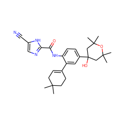 CC1(C)CC=C(c2cc(C3(O)CC(C)(C)OC(C)(C)C3)ccc2NC(=O)c2ncc(C#N)[nH]2)CC1 ZINC000201264599