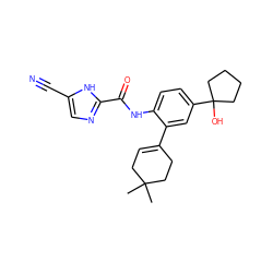 CC1(C)CC=C(c2cc(C3(O)CCCC3)ccc2NC(=O)c2ncc(C#N)[nH]2)CC1 ZINC000141206959