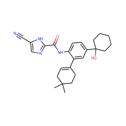 CC1(C)CC=C(c2cc(C3(O)CCCCC3)ccc2NC(=O)c2ncc(C#N)[nH]2)CC1 ZINC000141211171