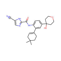 CC1(C)CC=C(c2cc(C3(O)CCOCC3)ccc2NC(=O)c2ncc(C#N)[nH]2)CC1 ZINC000143890849