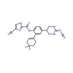 CC1(C)CC=C(c2cc(C3CNC(=NC#N)NC3)ccc2NC(=O)c2nc(C#N)c[nH]2)CC1 ZINC000053293441