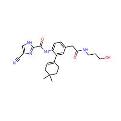 CC1(C)CC=C(c2cc(CC(=O)NCCCO)ccc2NC(=O)c2nc(C#N)c[nH]2)CC1 ZINC000103285599