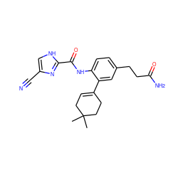 CC1(C)CC=C(c2cc(CCC(N)=O)ccc2NC(=O)c2nc(C#N)c[nH]2)CC1 ZINC000103281340