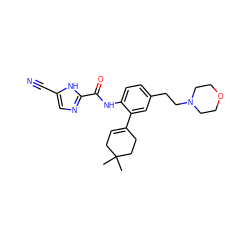 CC1(C)CC=C(c2cc(CCN3CCOCC3)ccc2NC(=O)c2ncc(C#N)[nH]2)CC1 ZINC000043194477