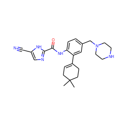 CC1(C)CC=C(c2cc(CN3CCNCC3)ccc2NC(=O)c2ncc(C#N)[nH]2)CC1 ZINC000169701096