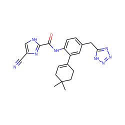 CC1(C)CC=C(c2cc(Cc3nnn[nH]3)ccc2NC(=O)c2nc(C#N)c[nH]2)CC1 ZINC000103285560