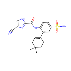 CC1(C)CC=C(c2cc(S(N)(=O)=O)ccc2NC(=O)c2nc(C#N)c[nH]2)CC1 ZINC000103285585