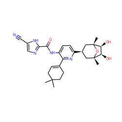 CC1(C)CC=C(c2nc([C@@H]3C[C@]4(C)O[C@](C)(C3)[C@@H](O)[C@H]4O)ccc2NC(=O)c2ncc(C#N)[nH]2)CC1 ZINC000261130006