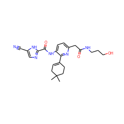 CC1(C)CC=C(c2nc(CC(=O)NCCCO)ccc2NC(=O)c2ncc(C#N)[nH]2)CC1 ZINC000146948795