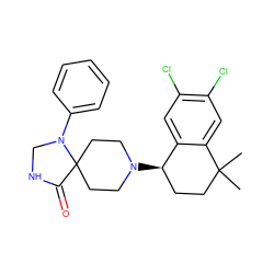 CC1(C)CC[C@@H](N2CCC3(CC2)C(=O)NCN3c2ccccc2)c2cc(Cl)c(Cl)cc21 ZINC000028886399