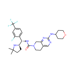 CC1(C)CC[C@H]([C@@H](NC(=O)N2CCc3cnc(NC4CCOCC4)nc3C2)c2ccc(C(F)(F)F)cc2F)N1 ZINC000202128301