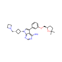 CC1(C)CC[C@H](COc2cccc(-c3cn([C@H]4C[C@@H](CN5CCC5)C4)c4ncnc(N)c34)c2)O1 ZINC000653729197