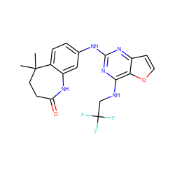 CC1(C)CCC(=O)Nc2cc(Nc3nc(NCC(F)(F)F)c4occc4n3)ccc21 ZINC001772643190