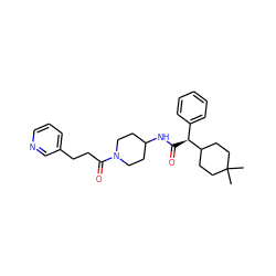 CC1(C)CCC([C@@H](C(=O)NC2CCN(C(=O)CCc3cccnc3)CC2)c2ccccc2)CC1 ZINC000028818636