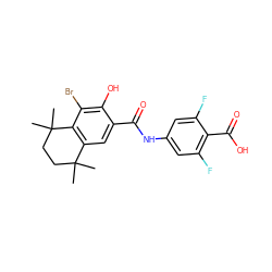 CC1(C)CCC(C)(C)c2c1cc(C(=O)Nc1cc(F)c(C(=O)O)c(F)c1)c(O)c2Br ZINC000001891906