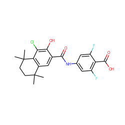 CC1(C)CCC(C)(C)c2c1cc(C(=O)Nc1cc(F)c(C(=O)O)c(F)c1)c(O)c2Cl ZINC000001909562