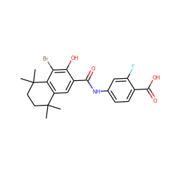 CC1(C)CCC(C)(C)c2c1cc(C(=O)Nc1ccc(C(=O)O)c(F)c1)c(O)c2Br ZINC000001891905