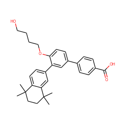 CC1(C)CCC(C)(C)c2cc(-c3cc(-c4ccc(C(=O)O)cc4)ccc3OCCCCO)ccc21 ZINC000068087554