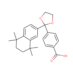 CC1(C)CCC(C)(C)c2cc(C3(c4ccc(C(=O)O)cc4)OCCO3)ccc21 ZINC000001540632