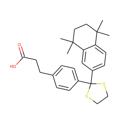 CC1(C)CCC(C)(C)c2cc(C3(c4ccc(CCC(=O)O)cc4)SCCS3)ccc21 ZINC000653732498