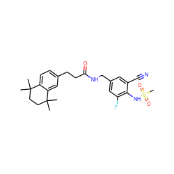 CC1(C)CCC(C)(C)c2cc(CCC(=O)NCc3cc(F)c(NS(C)(=O)=O)c(C#N)c3)ccc21 ZINC000040880620