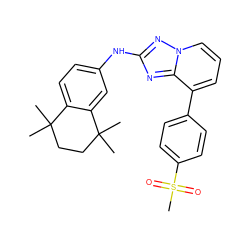 CC1(C)CCC(C)(C)c2cc(Nc3nc4c(-c5ccc(S(C)(=O)=O)cc5)cccn4n3)ccc21 ZINC000148181517