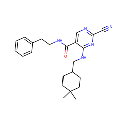 CC1(C)CCC(CNc2nc(C#N)ncc2C(=O)NCCc2ccccc2)CC1 ZINC000040380114