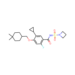 CC1(C)CCC(COc2cc(F)c(C(=O)NS(=O)(=O)N3CCC3)cc2C2CC2)CC1 ZINC000216242551