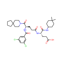 CC1(C)CCC(NC(=O)[C@H](CCC(=O)O)NC(=O)CC[C@@H](NC(=O)c2cc(Cl)cc(Cl)c2)C(=O)N2CCC3(CCCC3)CC2)CC1 ZINC000029220845